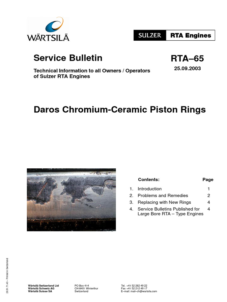 RTA-65 Daros Chromium-Ceramic Piston Rings | PDF | Piston | Engines