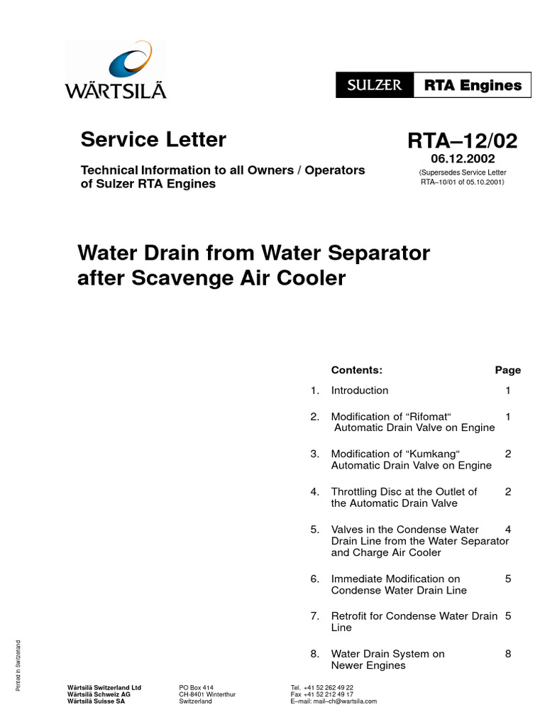 RTA-12 Service Letter: Drain Modifications | PDF | Valve | Throttle
