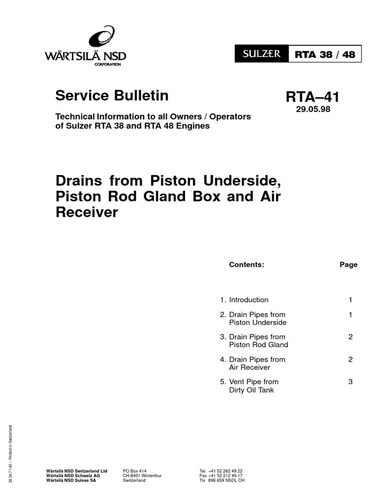 RTA41 Drains From Piston Underside, Piston Rod Gland Box and Air