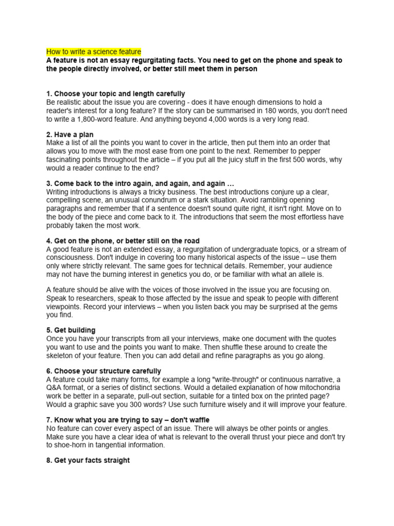 science writing activity 1_How to write a science feature | PDF ...