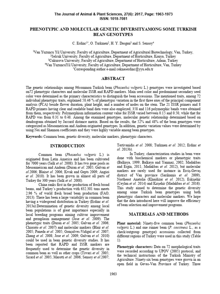 Phenotypic and molecular genetic diversityamong some turkish bean