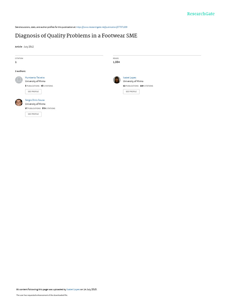 Diagnosis of quality problems in a footwear sme pdf quality