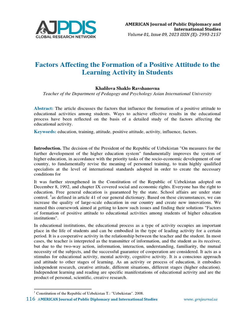Factors Affecting The Formation of A Positive Attitude To The Learning ...