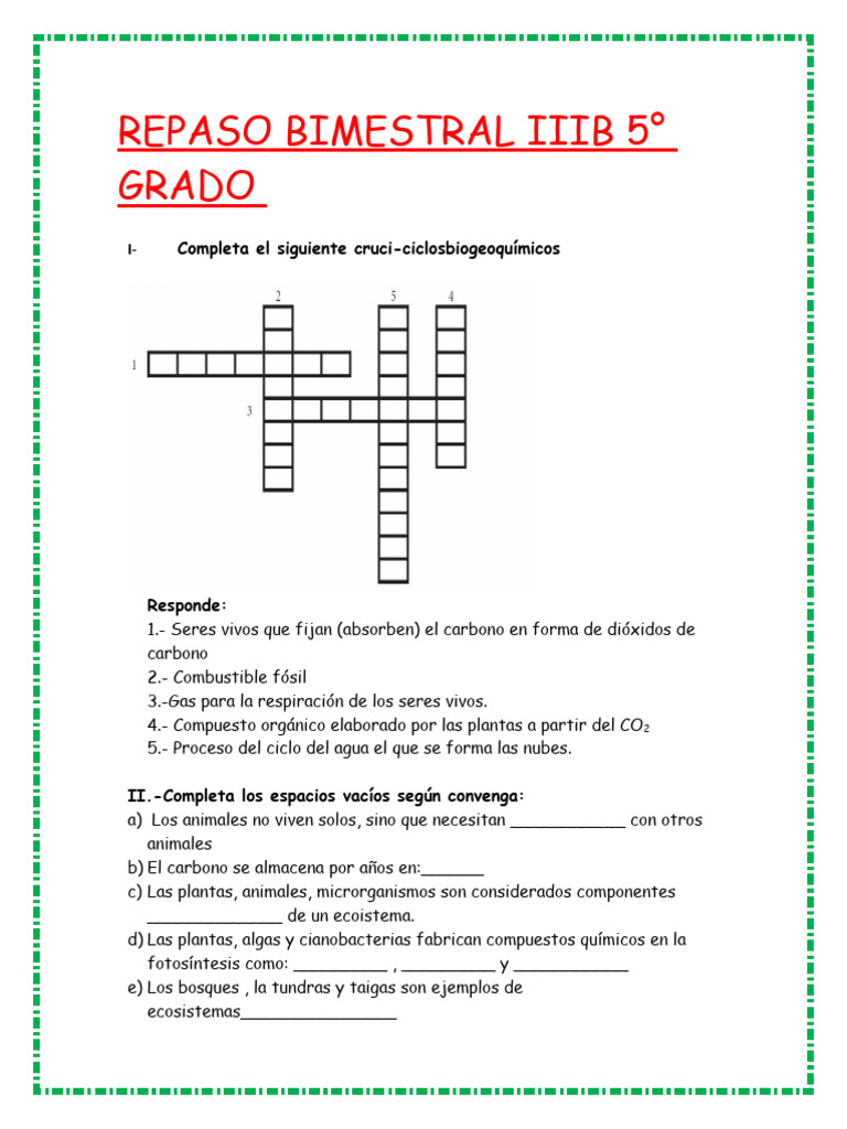 Repaso de Ciclos Biogeoquímicos 5° Grado | PDF | Plantas | Química