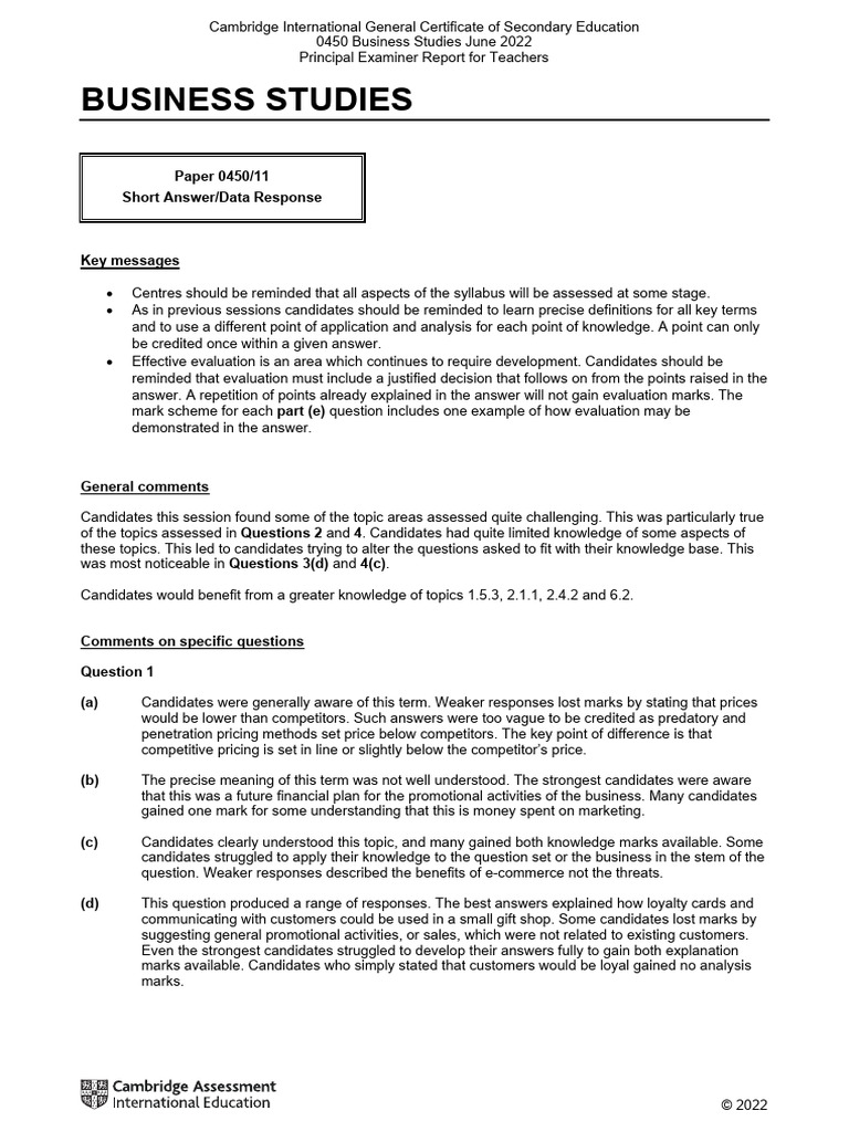 Cambridge IGCSE Business Studies Report | PDF | Evaluation | Knowledge