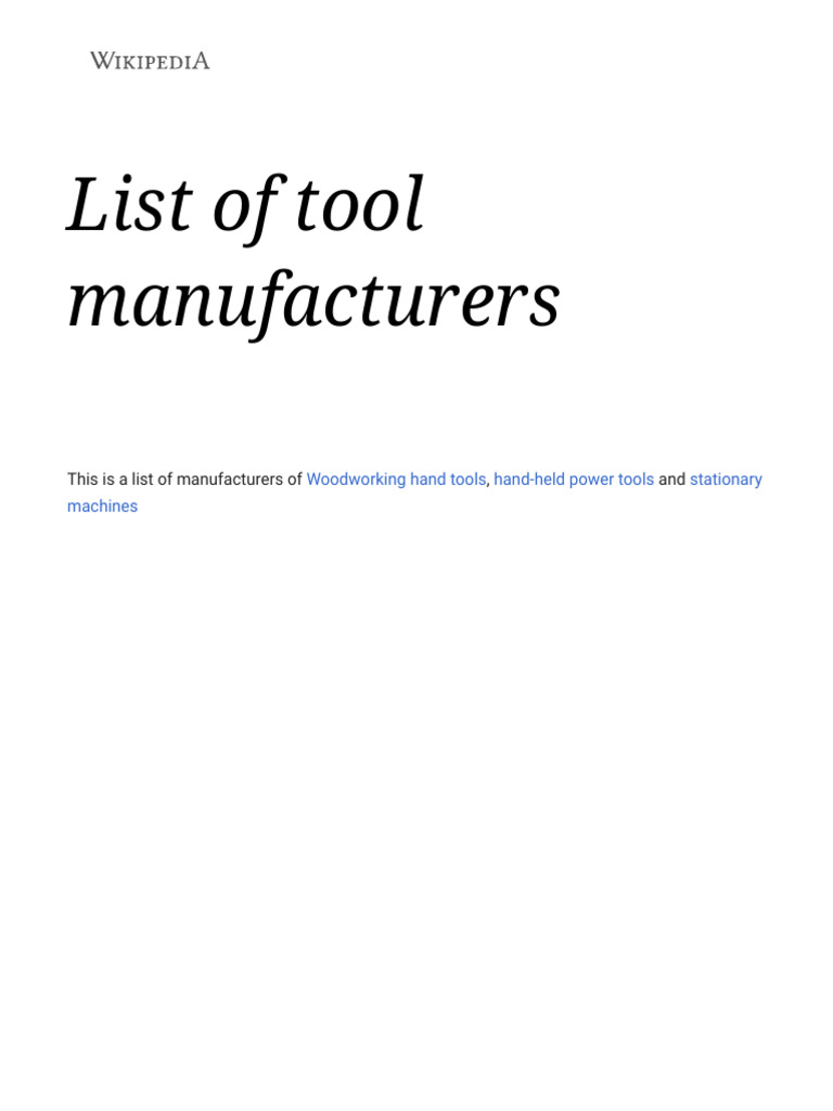 List of tool manufacturers Wikipedia PDF Tools Manufactured Goods