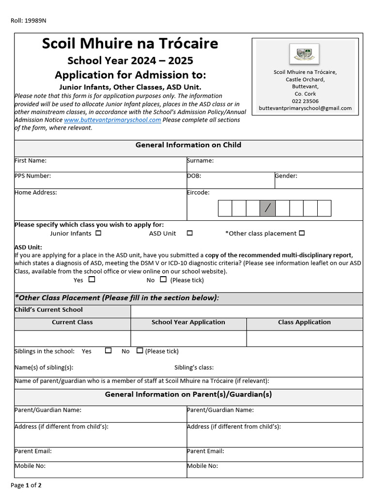 Application for School Admission 2024-2025 | PDF | Autism Spectrum ...