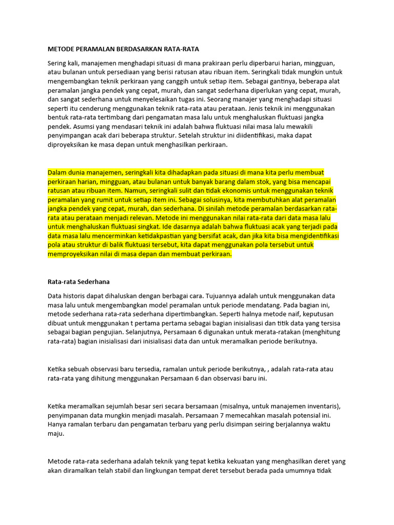 Metode Rata-Rata untuk Peramalan Data | PDF