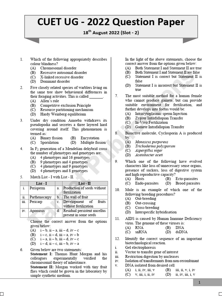 Biology cuet exam pdf dominance genetics biology