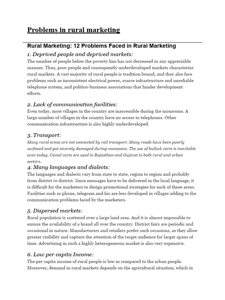 Rural Marketing Problems | PDF | Marketing | Market (Economics)