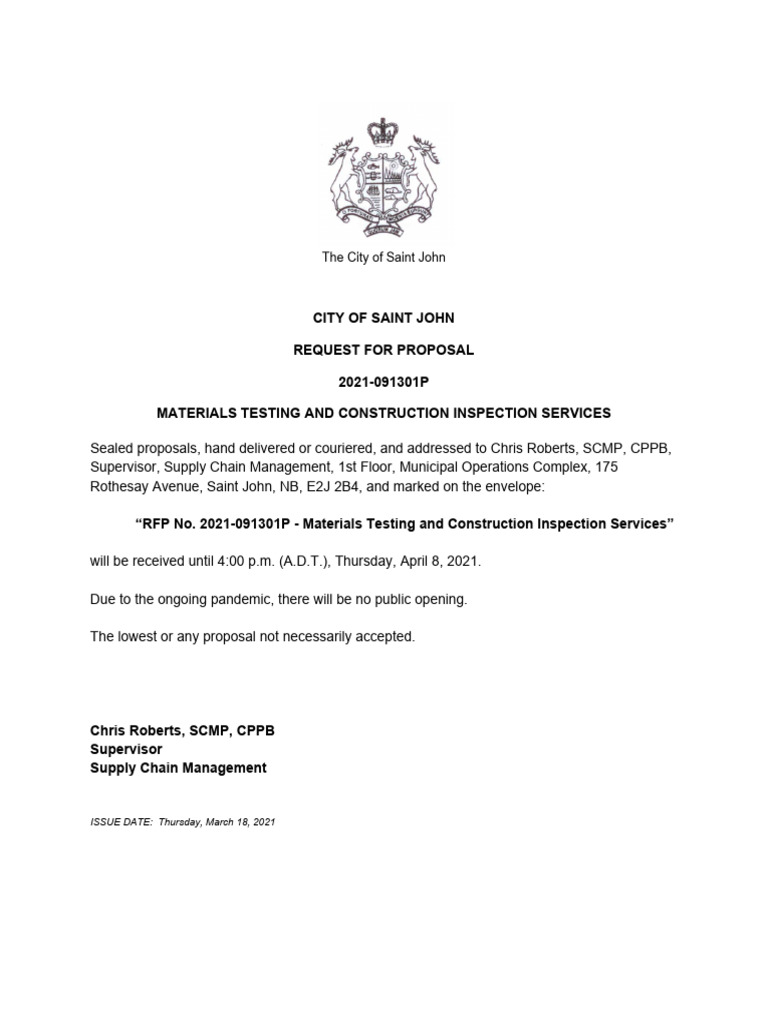 Saint John RFP: Materials Testing & Inspection | PDF | Concrete ...