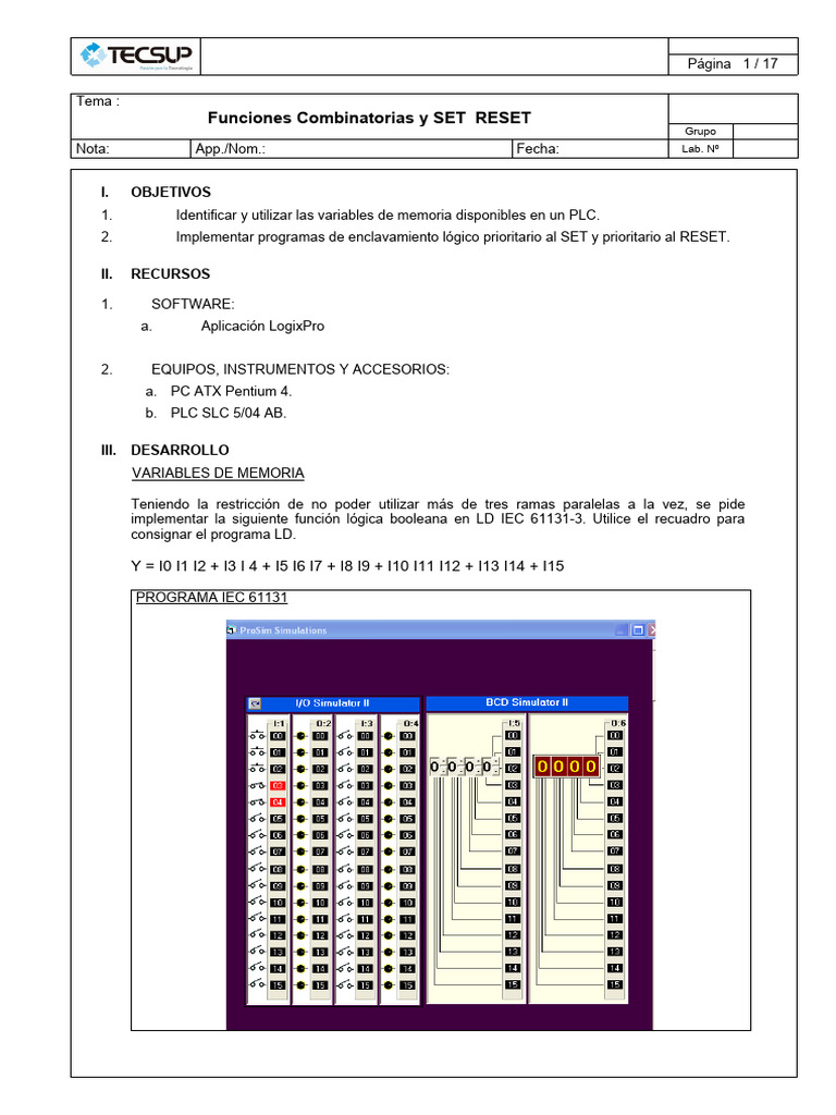 Funciones Combinatorias en PLC: SET y RESET | PDF | Ingeniería de ...
