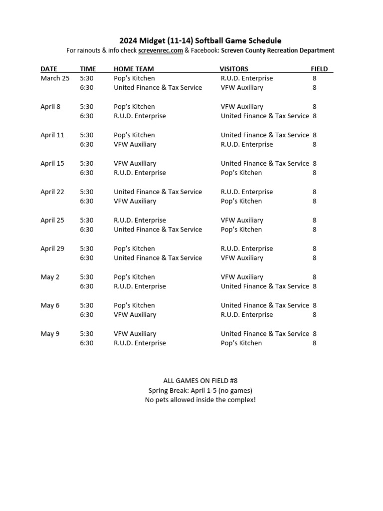 2024 Midget Girls Game Schedule For  PDF