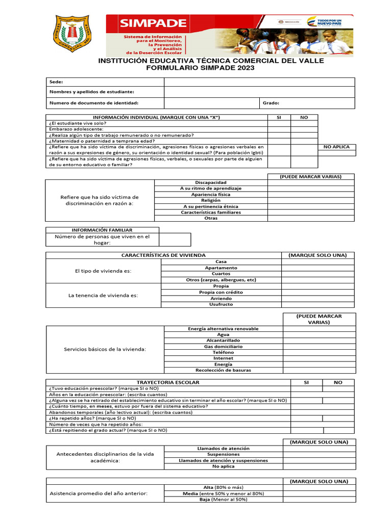 Formulario Simpade 2023 | PDF | Educación de la primera infancia