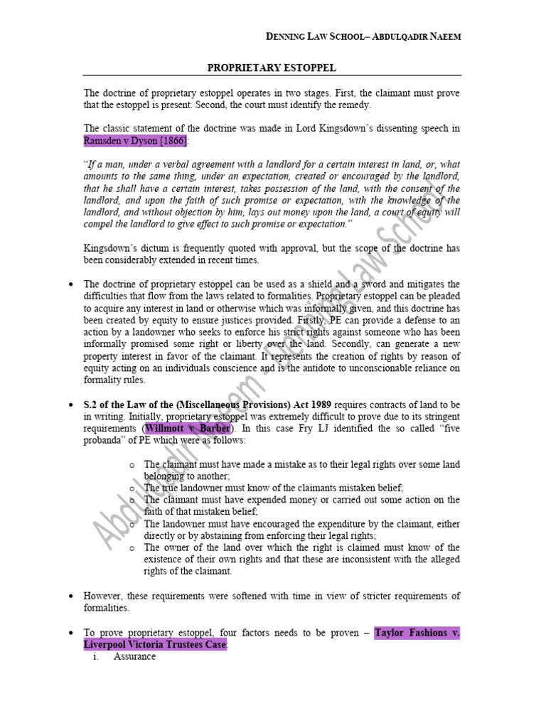 Proprietary Estoppel | Download Free PDF | Estoppel | Justice