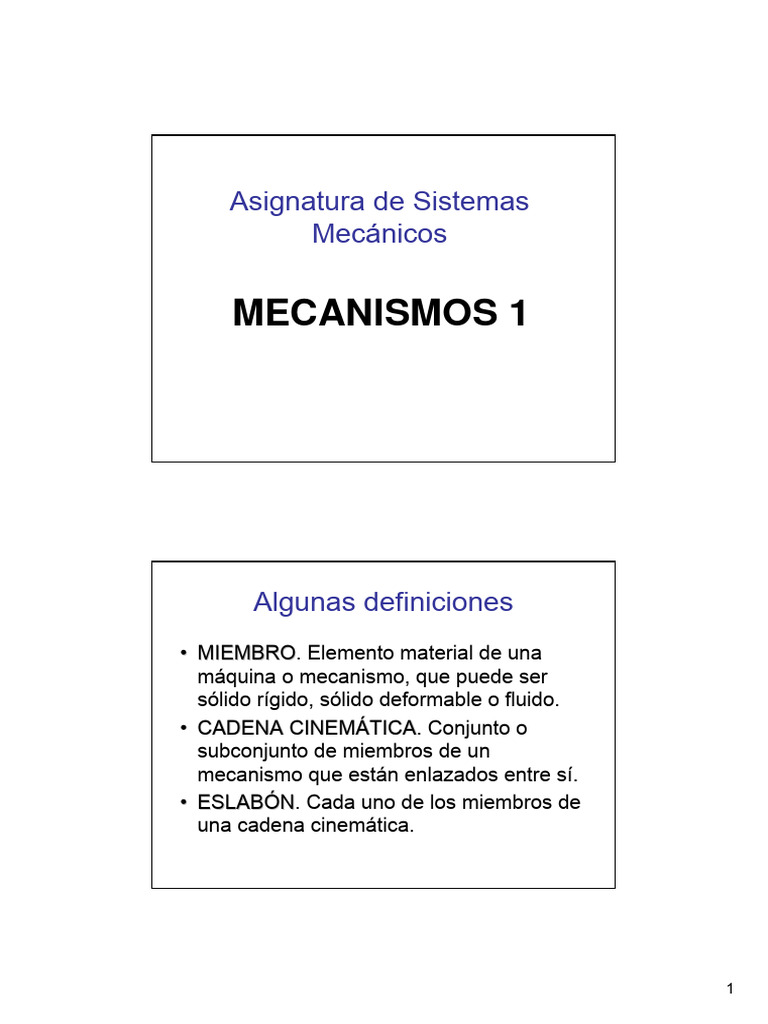 Asignatura De Sistemas Mecanicos1 Pdf Cinemática Mecánica
