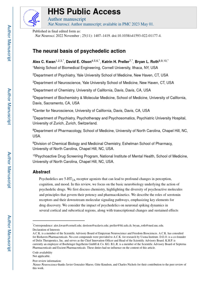The Neural Basis Of Psychedelic Action Pdf Psychedelic Drugs