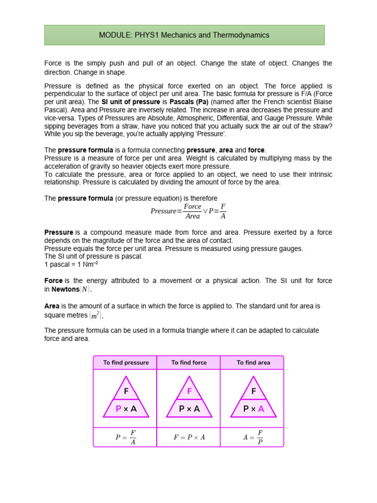 Understanding Pressure in Physics | PDF | Pressure | Force