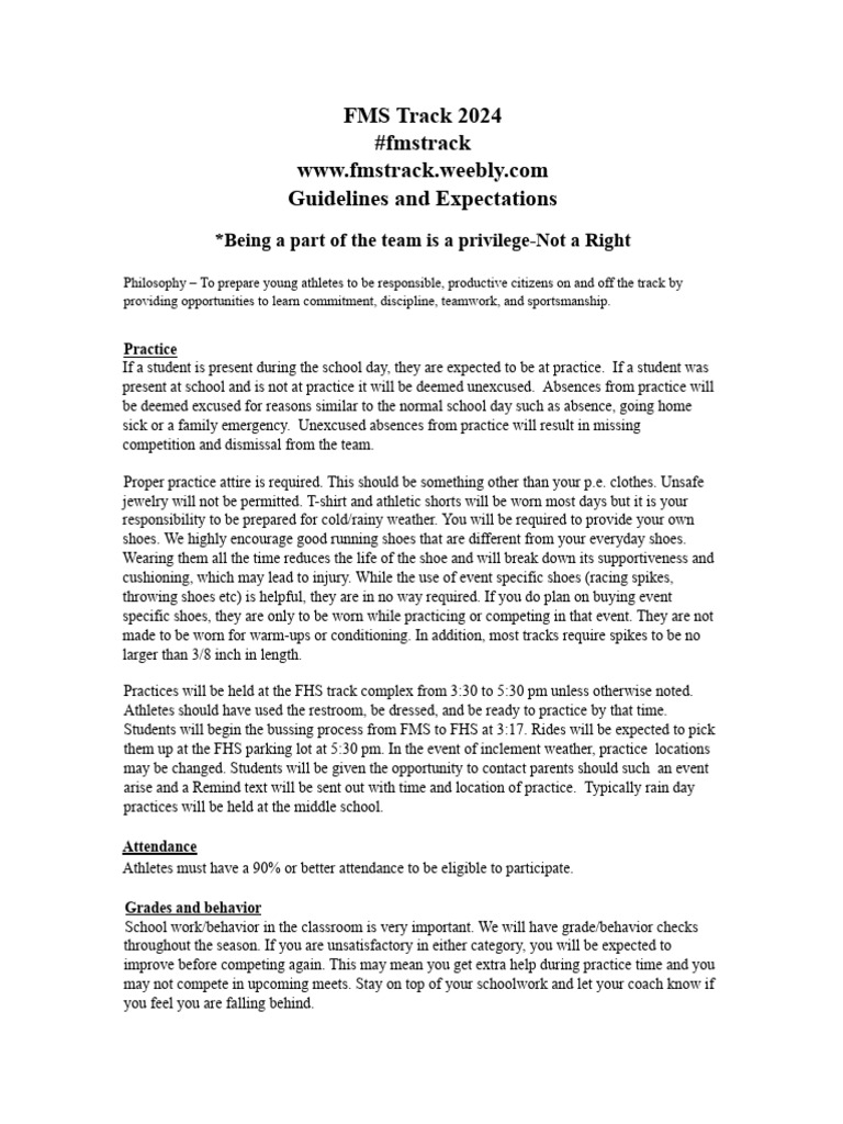 FMS Track Team Guidelines 2024 | PDF | Autism Spectrum