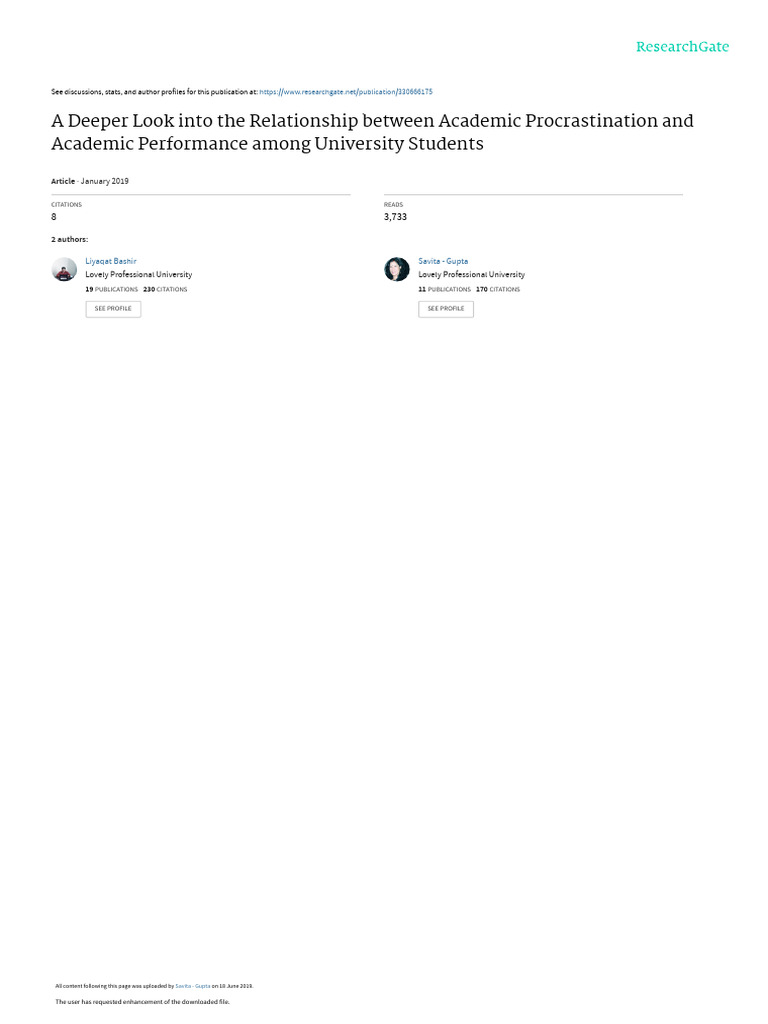 Academic Procrastination Pdf Procrastination Professional Skills