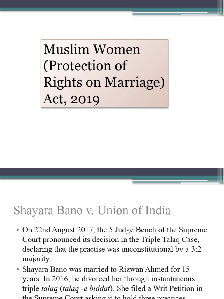 Muslim Women (Protection of Rights On Marriage) Act, 2019 | PDF ...