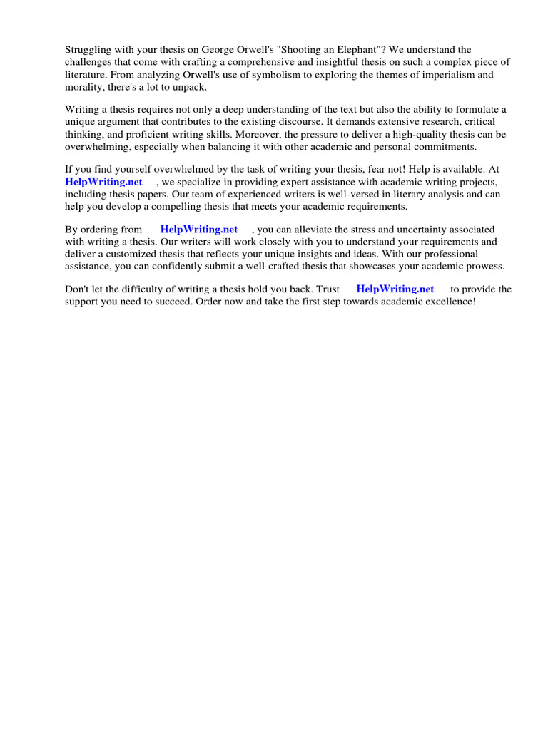 George orwells thesis in shooting an elephant pdf george orwell