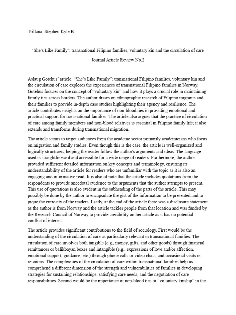 A Review On: She's Like Family': Transnational Filipino Families ...