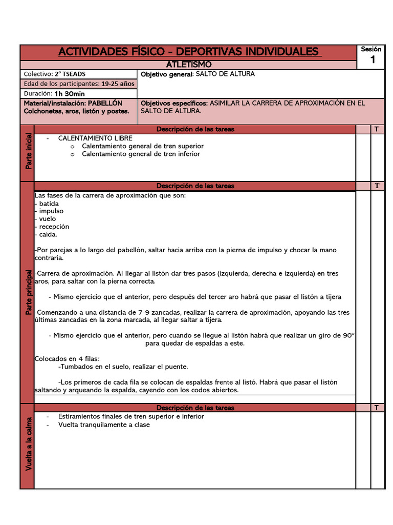 SESIONES de ATLETISMO 2º TRIMESTRE | PDF | Deporte del atletismo