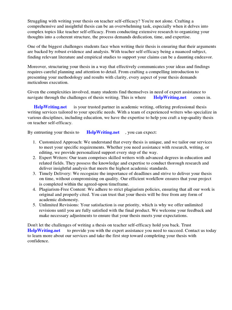 Thesis On Teacher Self Efficacy PDF Self Efficacy Educational