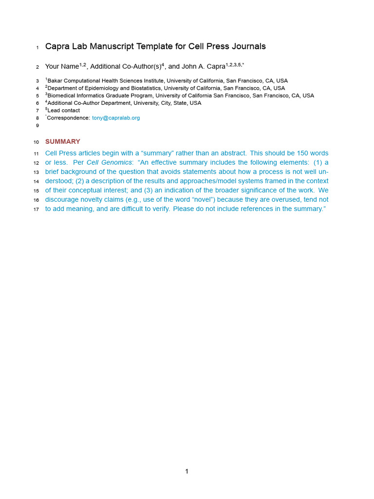 Capra Lab Cell Press Journal Format Latextemplate | PDF