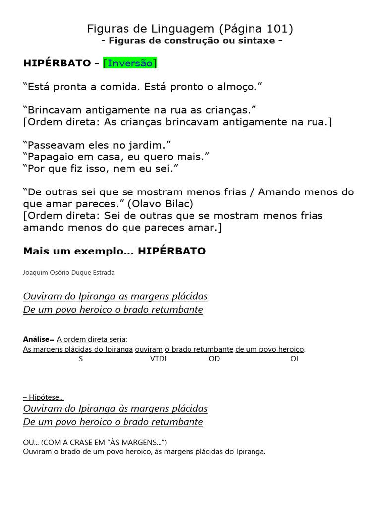 Figuras de Linguagem: Hipérbato e Elipse | PDF