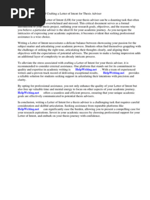 Letter of Intent for Thesis Adviser