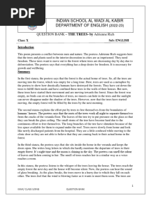 Indian School Al Wadi Al Kabir Department of English: (2022-23) Question Bank - The Trees-By Adrienne Rich