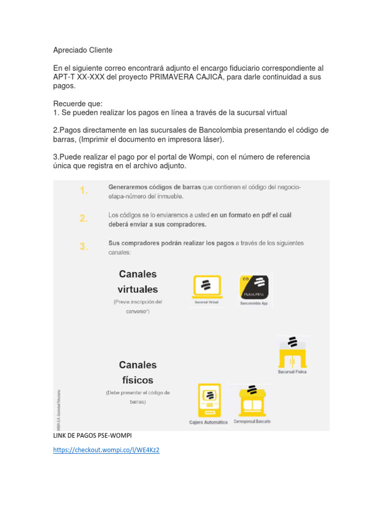 Instrucciones de Pago Proyecto Primavera | PDF | Finanzas y dinero