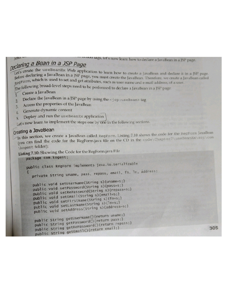Declaring A Bean in A JSP Page - Unit 3 | PDF