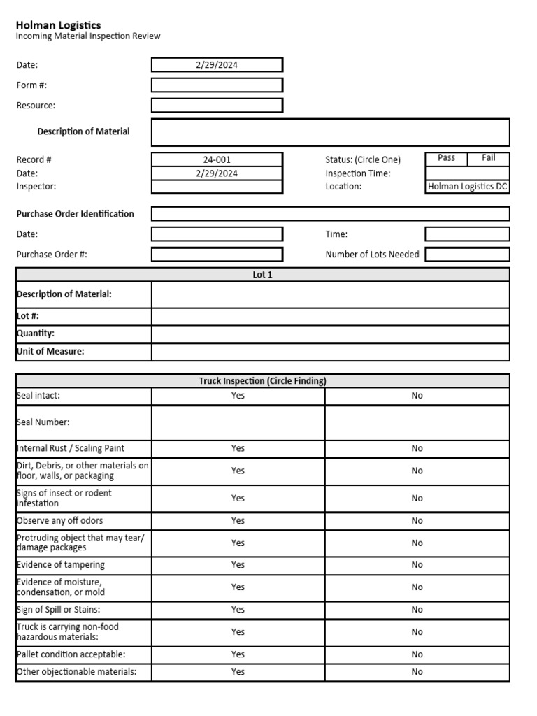 Incoming Material Inspection Checklist | PDF