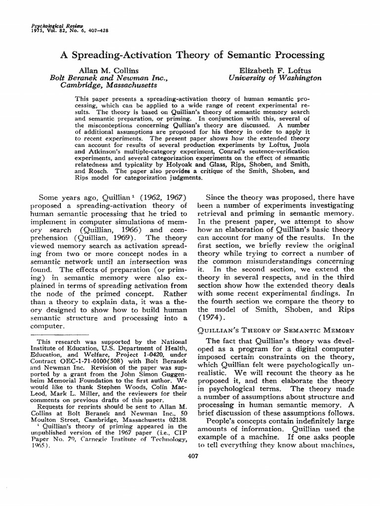 Spreading Of Activation Theory