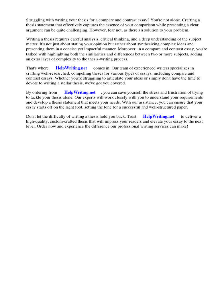 Example Thesis For A Compare and Contrast Essay | PDF | Essays | Thesis