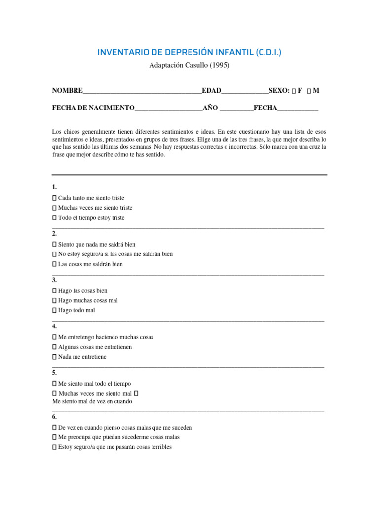 Inventario de Depresión Infantil (CDI-2) | PDF | Ocio