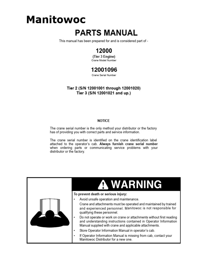 Manitowoc Crane Model 12000 Parts Manual | PDF | Crane (Machine ...