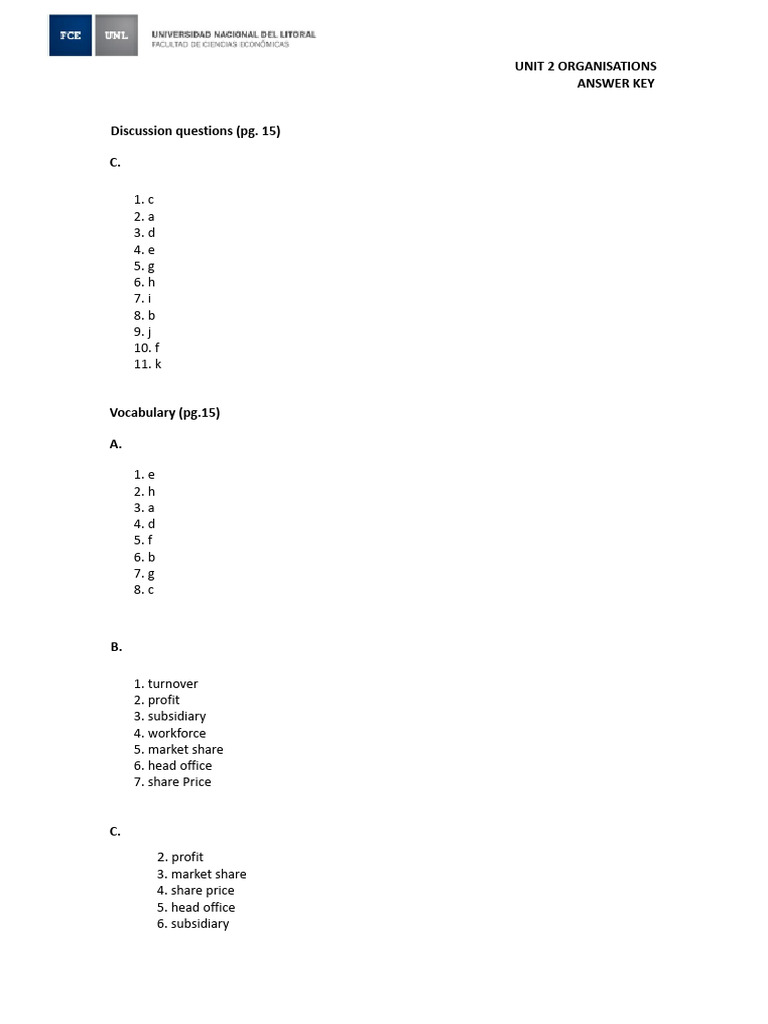 Unit 2 Organisations Answer Key | PDF | Economies | Business