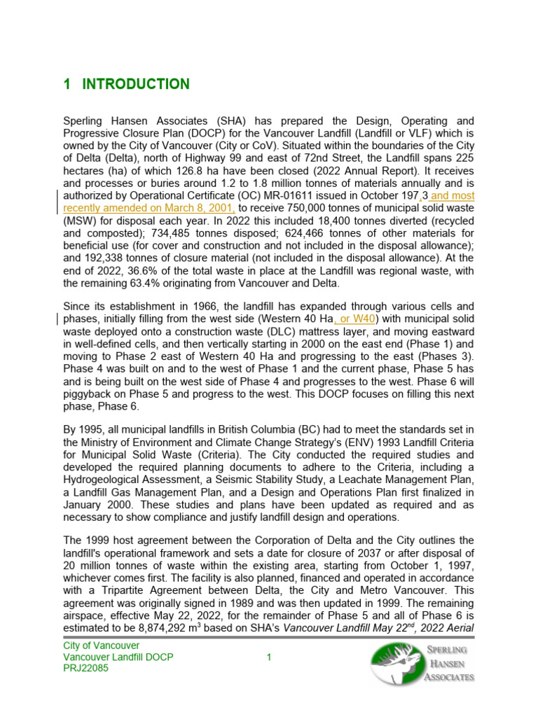 Vancouver Landfill DOCP Overview | PDF | Landfill | Waste