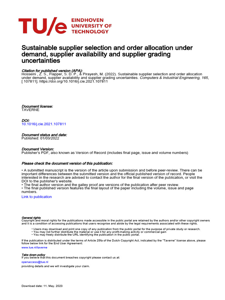 Hosseini 2022 Sustainable Supplier Selection and | PDF | Supply Chain ...