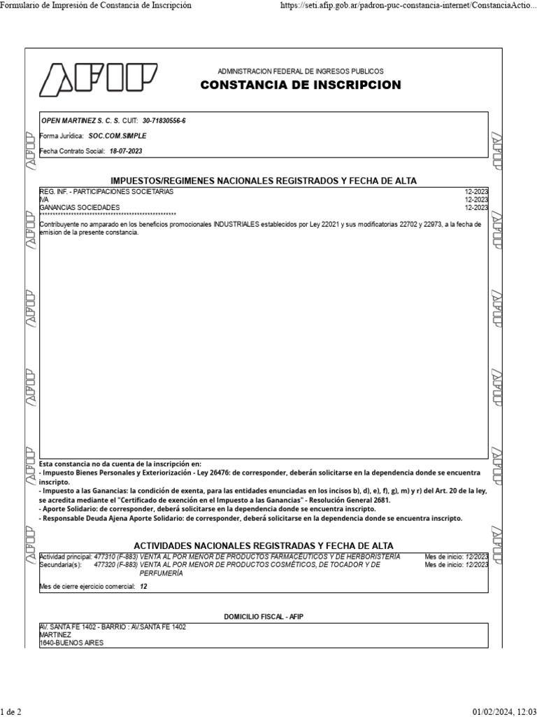Constancia CUIT 30711069360 | PDF | Impuestos | Gobierno
