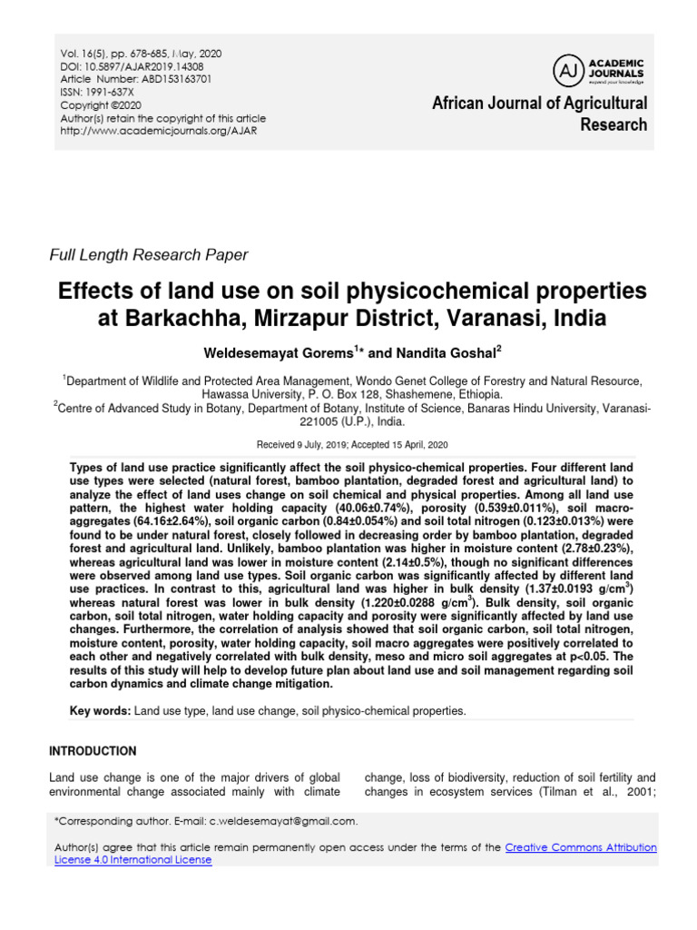 Effects of Land Use On Soil Physicochemical Properties | PDF | Soil ...