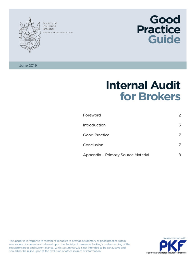 Internal Audit Good Practice Guide For Brokers Download Free Pdf