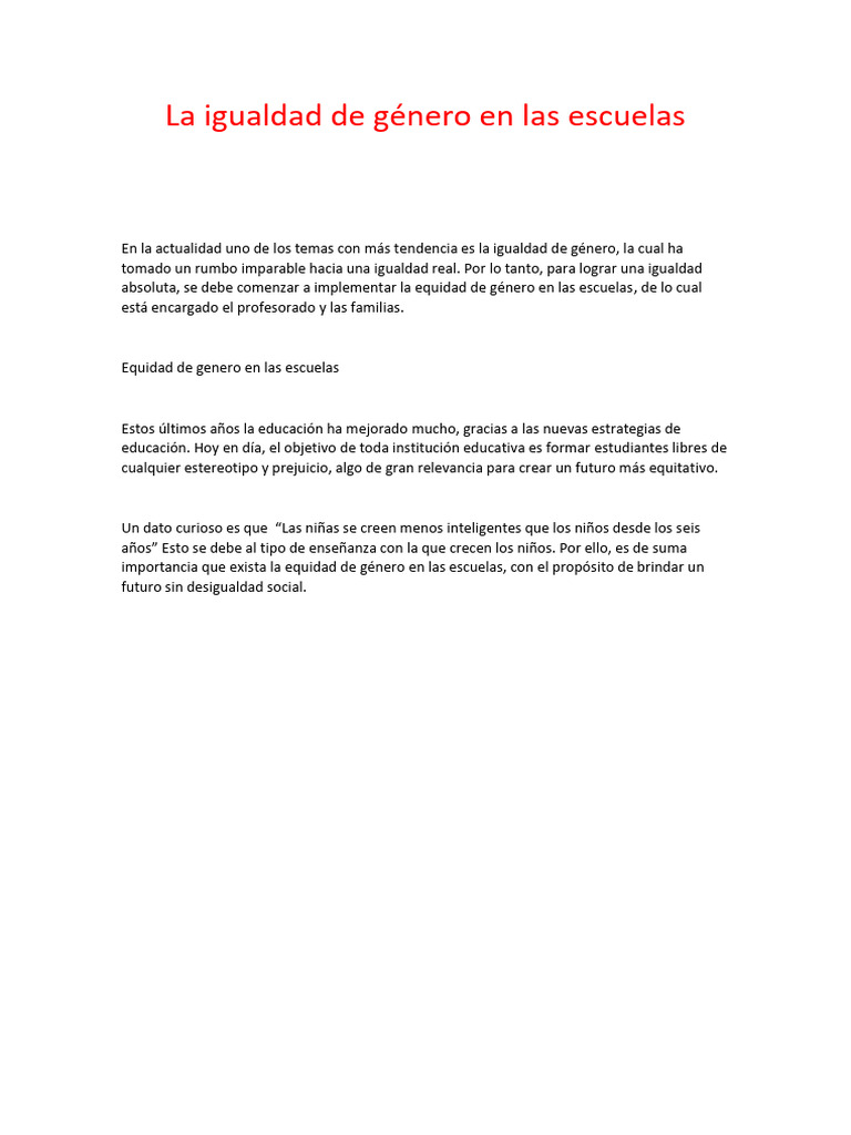 Igualdad de género en la educación escolar | PDF | Crecimiento personal ...