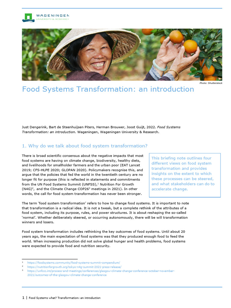 Food Systems Transformation An Introduction Wageningen University And