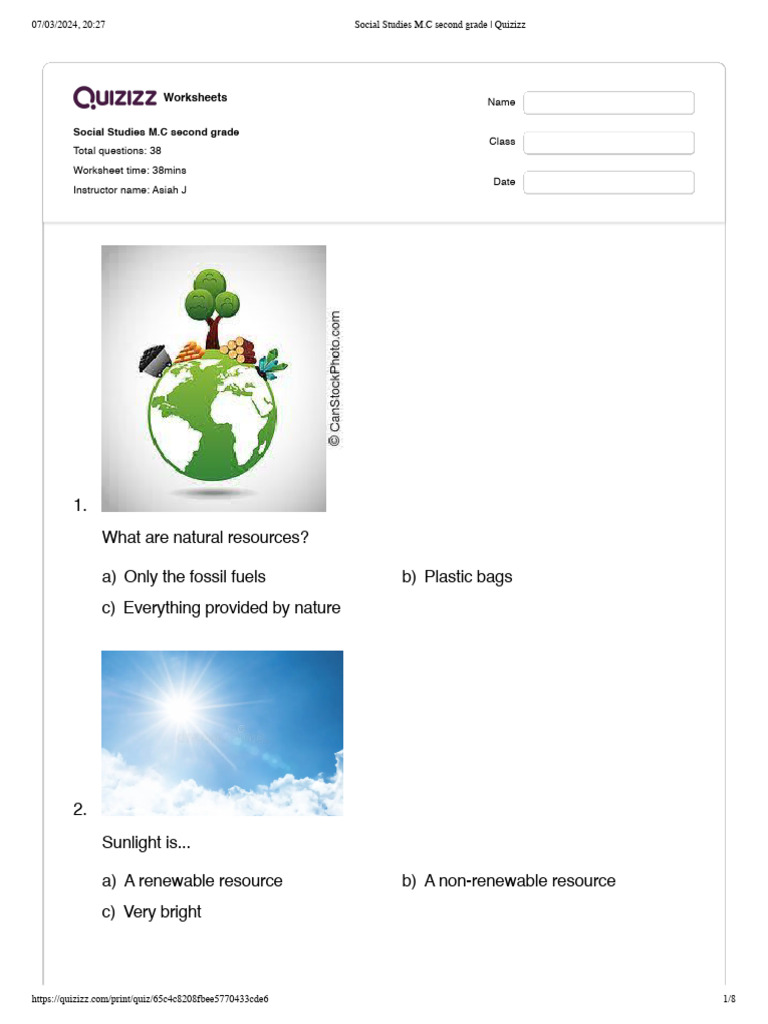 Social Studies M.C second grade _ Quizizz PDF Renewable Energy
