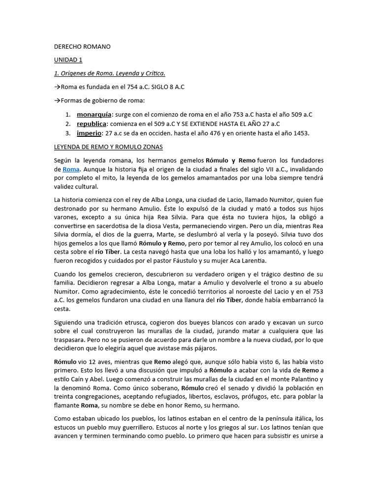 Resumen Romano Segundo Cuatri | PDF | Romulus y Remus | Roma antigua
